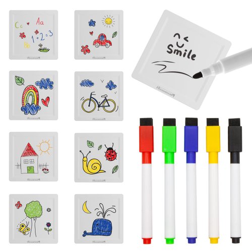 PicassoTiles Canvas Tiles Whiteboard with 8 Magnetic Building Tiles & 5 Marker Pens Expansion Construction Blocks STEAM Learning Kits Educational Toy Set Preschool Toddler Child Kids Ages 3