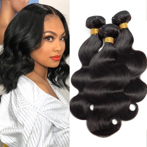 Body Wave Human Hair Bundles Brazilian Virgin Hair 3 Bundles 10 12 14 Inch 100% Unprocessed Human Hair Weave Double Weft Body Wave Human Hair Extensions 9A Grade Natural Black Color Hair