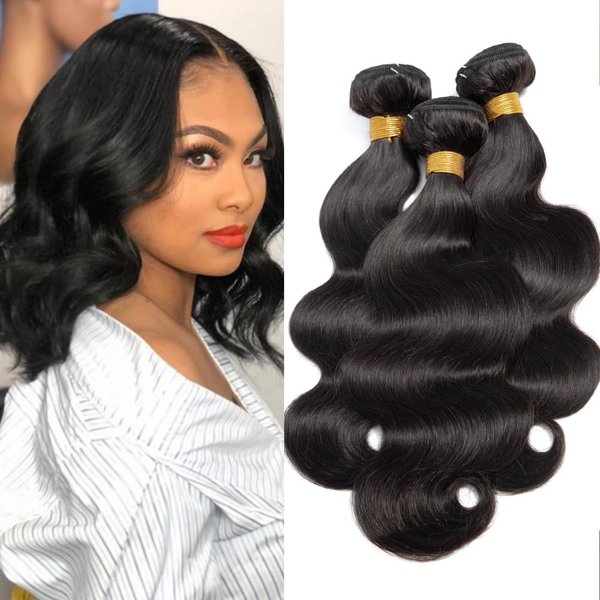 Body Wave Human Hair Bundles Brazilian Virgin Hair 3 Bundles 10 12 14 Inch 100% Unprocessed Human Hair Weave Double Weft Body Wave Human Hair Extensions 9A Grade Natural Black Color Hair