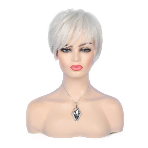 Baruisi Short Cream White Wigs for Women Synthetic Natural Party Cosplay Pixie Wig with Wig Cap