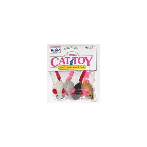 Vo-Toy Mini 100% Catnip Mice Cat Toy 4 Count
