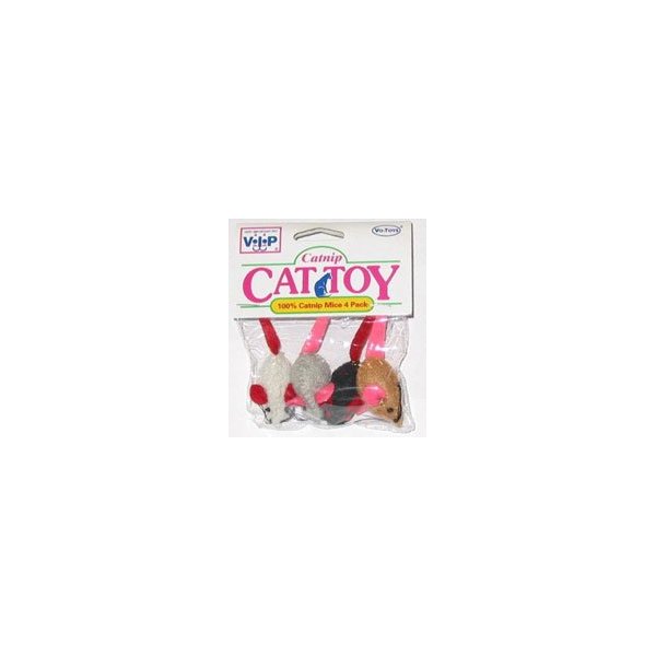 Vo-Toy Mini 100% Catnip Mice Cat Toy 4 Count