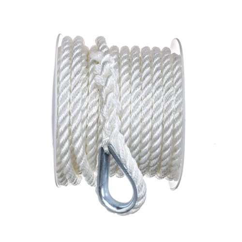 Seachoice Anchor Line Rope, 3-Strand Twisted, White, Nylon, 3/8 In. X 50 Ft.
