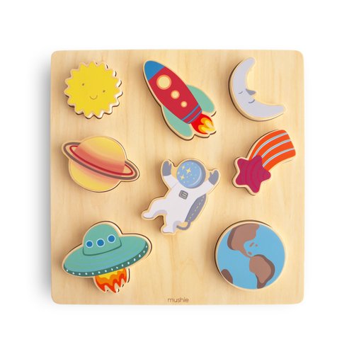 mushie Wooden Space Puzzle | for Kids 3 Years+ | Preschool Educational & Toddler Montessori Toys (6 pcs)