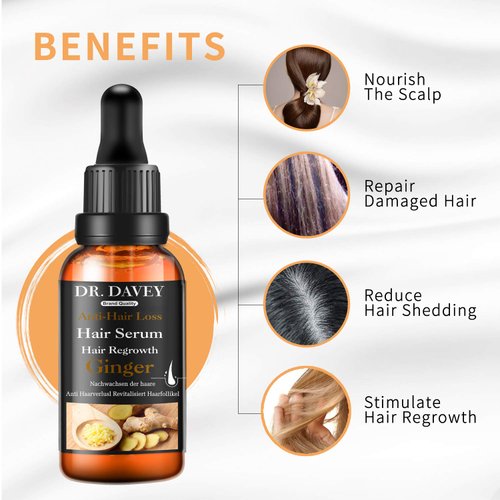 Newvenper Ginger Hair Growth Serum for Hair Regrowth, Hair Thickening Serum for Thinner/Balding/Repairs Hair Follicles, Anti Hair Loss Treatment for Men and Women