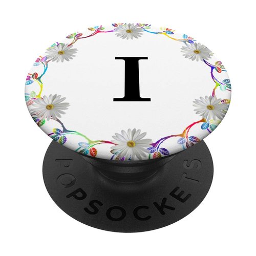 Cell Phone Pop Out Holder,Floral White Daisy Flower Letter I PopSockets Grip and Stand for Phones and Tablets