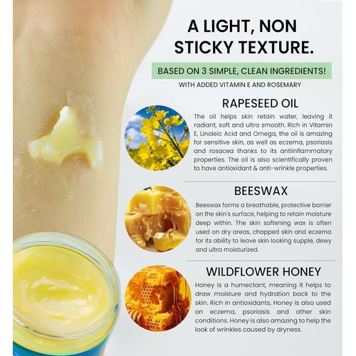 Beeseline Original - 100% Natural & Hypoallergenic Alternative to Petroleum Jelly - Lips, Hands, Baby, Makeup Remover and More (Glass Jar) (4 oz)