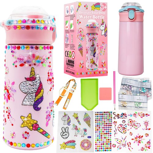 Kocici Decorate Your Own Water Bottle for Girls Age 4-6-8-12, Gem Diamond Crafts Kits, Arts and Crafts Gifts Toys for Girls Christmas, 5 6 7 8 9 Year Old Girl Birthday Gift