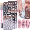 YSSZAM 2 Pcs Nail Stamping Plate Set Silicone Sponge Brush Flower Polish Transfer Stencils Geometry Template Double-Sided Head Stamper Drawing Nail Art Accessories Pen DIY Nail Art Tool