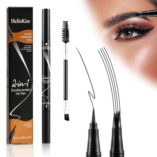 2 in 1 Magic Eyebrow Pencil, Eye Brow Pencils for Women with 4-Fork-Tip & Precise Brush-Tip, Fine Stroke Microblading Eyebrow Pencil，Natural Hair-Like Brows, Last All-Day (Black)