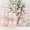 Short Press on Nails Almond - Light Pink&White Gradient Fake Nails Glitter Glue on Nails Full Cover Acrylic Nails Artificial Rhinestones Stick on Nails Glossy Short Almond Nails for Women 24 Pcs