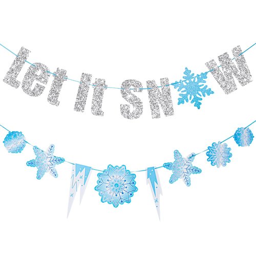 SUNBEAUTY Silver Glitter Let It Snow Garland Glitter Winter Banner Winter Wonderland Decorations ...