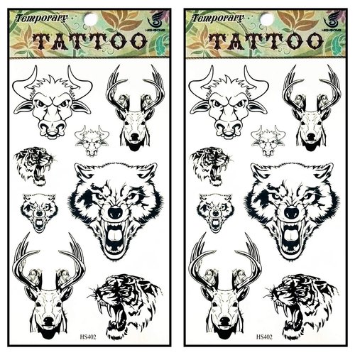 Tattoos 2 Sheets Animal Deer Wolf Tiger Bull Cow Tattoos Men Women Arm Tattoo Temporary Tattoos Sticker Fake Tatoo Body Art Waterproof