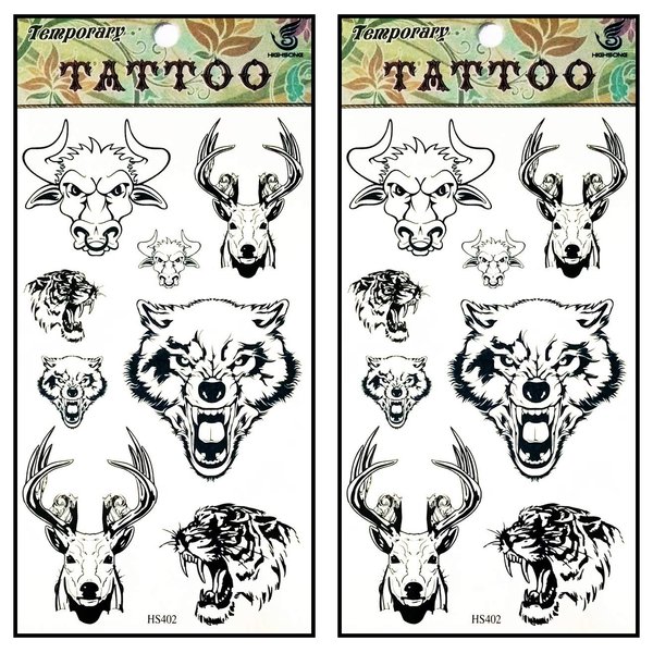 Tattoos 2 Sheets Animal Deer Wolf Tiger Bull Cow Tattoos Men Women Arm Tattoo Temporary Tattoos Sticker Fake Tatoo Body Art Waterproof
