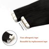 Lovrio 22" 20pcs 50g Tape in Hair Extensions Black Hair Color Jet Black Silky Straight Tape ins Huamn Hair