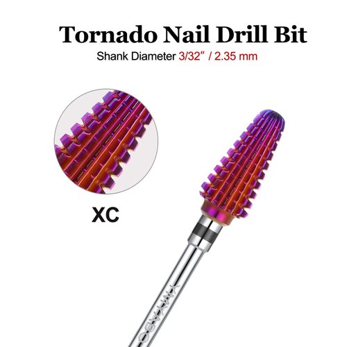 YMYABO Nail Drill Bit,Professional 3/32" Purple Tornado Carbide Tungsten Multifunction Bits， Fast Remove for Hard Gel and Acrylic, Manicure Pedicure Cuticle Nail Polishing Tool-XC