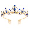 Didder Gold Blue Princess Crown Birthday Tiara Prom Queen Tiaras and Crowns for Women and Girls Bridal Wedding Headband with Combs Halloween Costume Hair Accessories