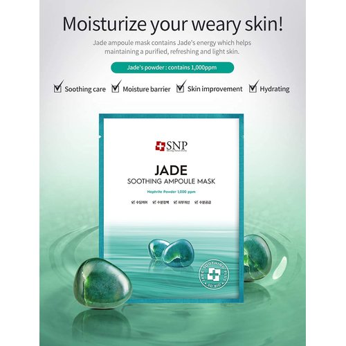 SNP - Jade Soothing Ampoule Korean Face Sheet Mask - Cleanses & Purifies All Sensitive Skin Types with Calming Effects - 10 Sheets - Best Gift Idea for Mom, Girlfriend, Wife, Her, Women