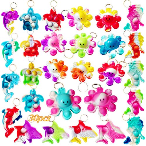 30 Packs Bulk Mini pop Friend Keychain, Birthday Party Favors Children Kids summer Students Prize