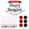 YEOCU Birthday Decorations, NO DIY, Pre-Strung Happy Birthday Banner with Honeycomb Balls, Hanging Swirls, Circle Dots Garland, Happy Birthday Party Decorations for Women Men Boys Girls (Red & Black)