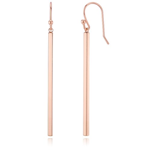 Minimalist Rose Gold Plated Long Vertical Bar Drop Earrings - Hypoallergenic, Versatile Geometric Design Fashion Jewelry for Women and Girls by MJLULU