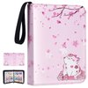 CLOKORIA Card Binder for Girls Gifts,440 Cards Collectible Trading Card Holder Case with 55 Sleeves, 4 Pocket for TCG Game Cards Collection Sports Trading Cards Collector Album (Sakura cat)