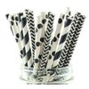 Black Wedding Straws Combo Pack, Bubble Tea Straws, Long Drinking Straws, Retro Graduation Paper Straws (75 Pack) - Black Striped, Polka Dot & Zig Zag Party Straws