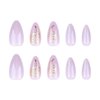 RUOKEXIN Almond Press on Nails Medium Fake Nails Purple False Nails with 3D Gold Butterfly Designs Glitter Full Cover Acrylic Artificial Nails Glossy Glue on Nails Natural Stick on Nails for Women