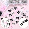 YAEISM 2 Box Bow Nail Charms 3D Resin Bows for Nails Silver Metal Bowknot Charms with Glue Gel, Tweezer and Pickup Pencil for Nail Art and DIY Crafts Decoration