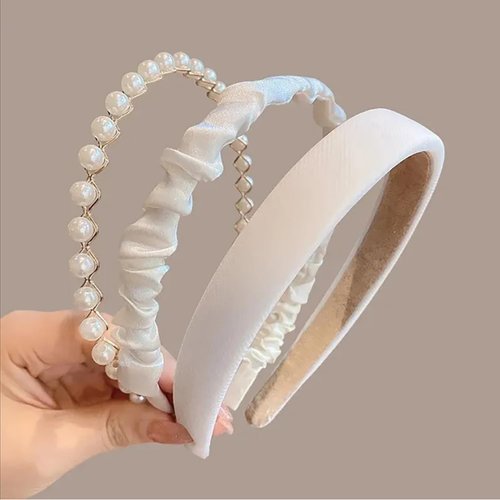 TEBIEKOY 3PCS Headbands for Women Girls, White Pearl Headband Non Slip Wide Head Bands for Women’s Hair Fashion Padded Headband Cute Thin Hair Headbands Vintage Womens Head Bands Hair Accessories