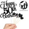 Lecferrarc 50th Birthday Cake Decorations, 50th Birthday Candles Cake Numeral Candles and Glitter Happy 50th Birthday Cake Toppers Set for Birthday Party Supplies (Black)