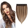 Benehair One Piece Clip in Hair Extensions Real Human Hair Ombre Medium Brown Mixed Strawberry Blonde Hair Extensions 22inch 5 Clips Straight Remy Human Hair