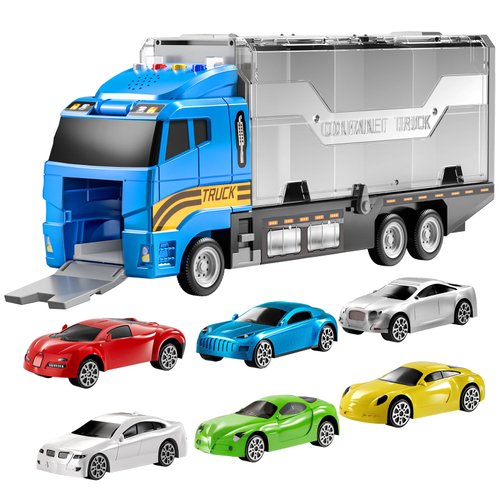 TEMI Transport Cars Carrier Set Toys w/Play Mat, Die-cast Vehicles Truck Alloy Metal Race Model Car Toys for Toddler Age 3-9 Kids Boys & Girls