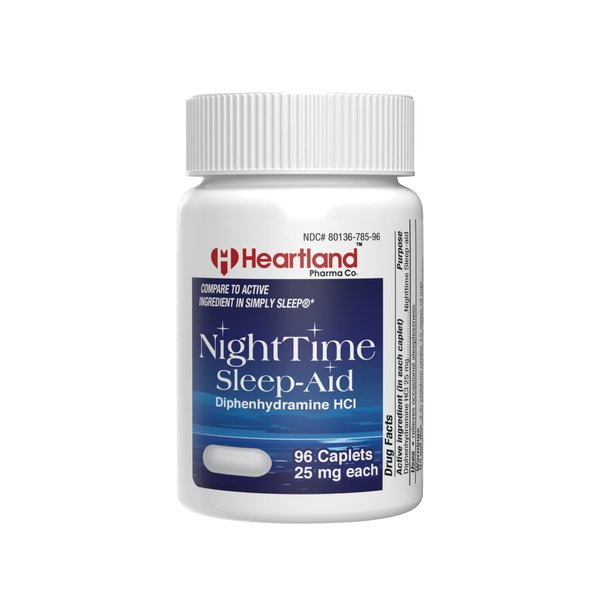 Heartland Pharma Diphenhydramine HCI 25mg Sleep Aid Caplets | Sleeping Pills for Adults Extra Strong | Sleep Aid Diphenhydramine | Natural Sleeping Aids for Adults (96 Count)