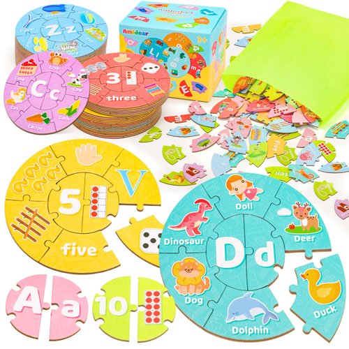 AmiDear ABC Alphabet and Number Puzzle Educational Preschool Learning Toys for Toddlers, Montessori Toys Sight Words Game Kindergarten Learning Activities for 3 4 5 6+ Year Old Kids boy Girl