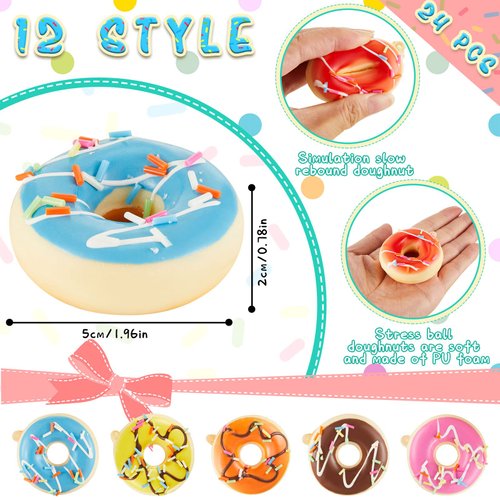 Lewtemi 24 Pcs Donut Balls Stress Squeeze Rainbow Donut Party Favors Stress Relief Donuts 12 Colors Decorations Donut Toys for Party Decoration Donut Theme Party Supplies