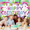 Newwiee 6 x 3.6 ft Building Blocks Birthday Backdrop Banner Birthday Fabric Photography Backdrop Party Decorations for Girls and Boys Birthday Party Supplies