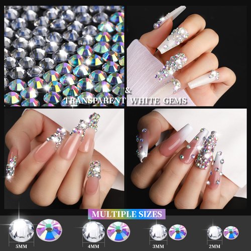 YGDZ Rhinestones, 10000 PCS Nail Rhinestones, Rhinestones for Crafts, Nails, Nail Pearls, Gems Stones with Storage Organizer Box, Resin Flatback Rhinestones Set, Nail Accessories for DIY Nail