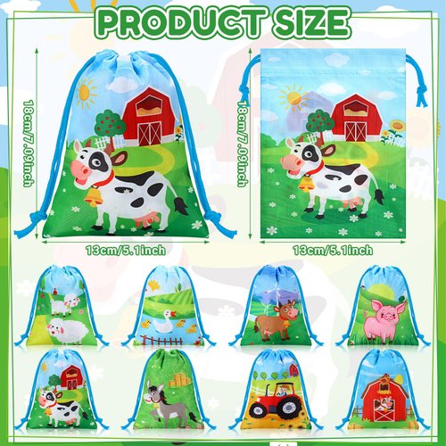 24 Pcs Farm Animal Party Favor Bags 5 x 7 Inch Small Farm Animal Drawstring Bags Farm Birthday Gift Bag Farm Animal Candy Treat Bags Barnyard Gift Bags for Farm Baby Shower Birthday Party Supplies
