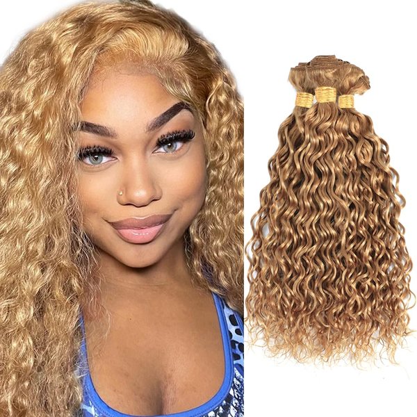 #27 Human Hair Bundles Blonde Water Wave Human Hair Bundles Honey Blonde Human Hair 3 Bundles 14 16 18 Inch Blonde Wet and Wavy Bundle Human Hair Extensions