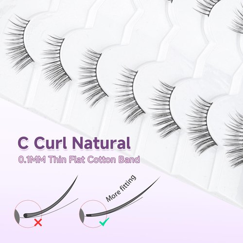 Half Lashes False+ Eyelashes Natural Cat Eye Lashes 10mm Short Eyelashes 3D Volume False Lashes Soft Strip Lashes Pack C Curl Natural Eyelashes Half Fake Lashes 7 Pair EVENTILL