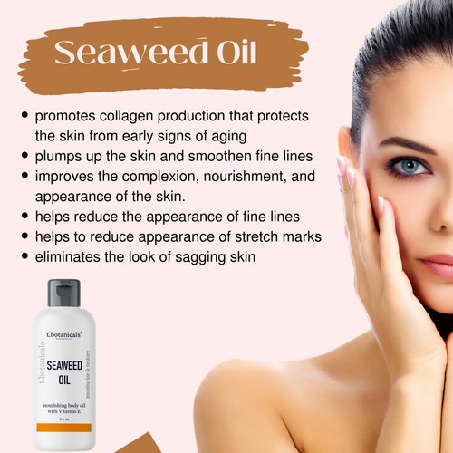 Seaweed Body Oil 8 oz. Nourishing Sea Moss Oil Fast Absorbing Firming Anti-Aging Non-Greasy Oil Day and Night Massage Kelp Moisturizer for Dry Dull, Sagging Skin, Face, Hair, Foot, Hands (Lavender)