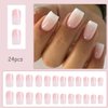 Pink Gradient Press on Nails Square Medium Coffin Fake Nails Kit Glossy Light Pink False Nails Reusable Artificial Natural Fit Glue on Nails Acrylic Stick on Nails for Women Manicure 24Pcs