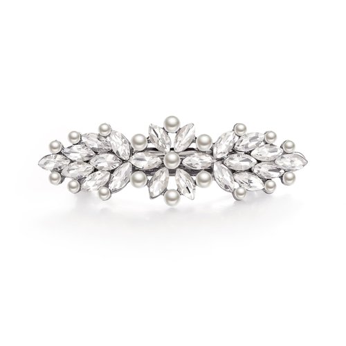 EVER FAITH Bridal Crystal Hair Barrette Clip for Women, Weadding Gorgeous Simulated Pearl Marquise Hair Accessories for Bride Bridesmaid Clear Silver-Tone