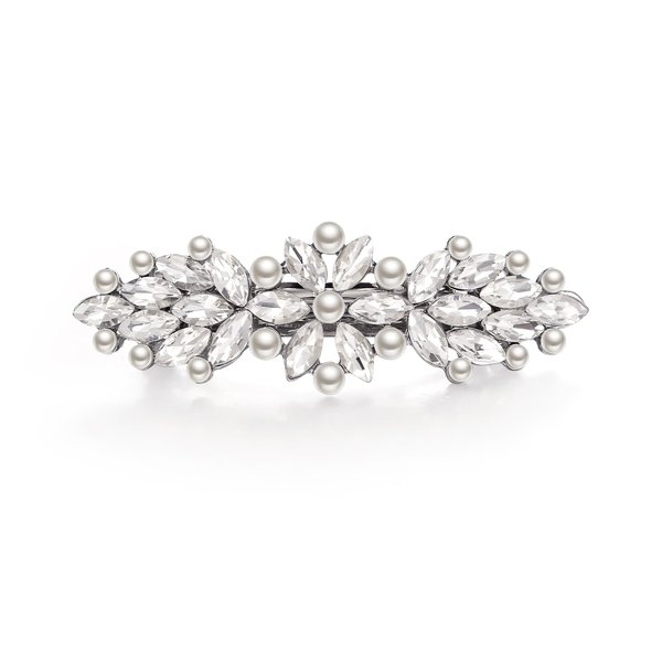 EVER FAITH Bridal Crystal Hair Barrette Clip for Women, Weadding Gorgeous Simulated Pearl Marquise Hair Accessories for Bride Bridesmaid Clear Silver-Tone