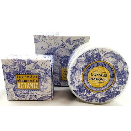 Greenwich Bay LAVENDER CHAMOMILE 3 Piece Beauty Gift Set of : BODY BUTTER, SPA SOAP, and DUSTING POWDER