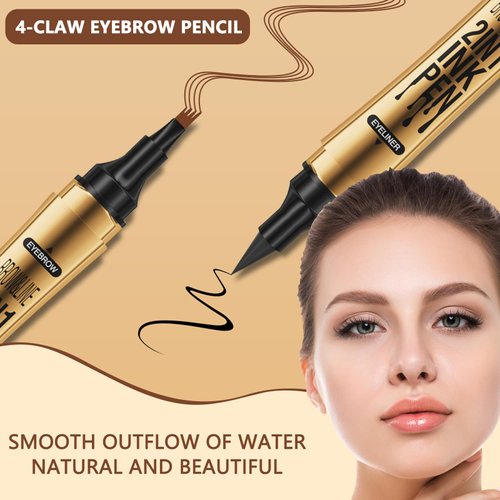 1 Pcs Microblading Eyebrow Pencil 2-in-1 Dual-ended Eyebrow Pen 4-Prong Micro-Fork Tip Applicator & Precision Brush Tip Brow Pencil Waterproof Stay on All-day Makeup for Natural Eyebrow, Light Brown