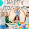 LovesTown Happy Birthday Banner, Silver Birthday Sign Banner Mylar Foil Letters Balloon Happy Birthday Metallic Balloons for Kids Party Supplies