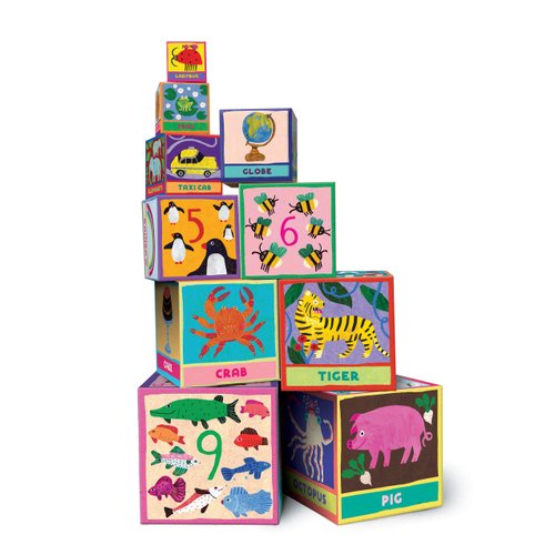 eeBoo's First Words Tot Tower Stacking Blocks for Toddlers, Multicolor, 1 ea