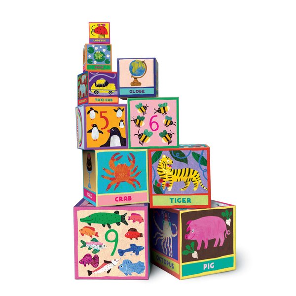 eeBoo's First Words Tot Tower Stacking Blocks for Toddlers, Multicolor, 1 ea